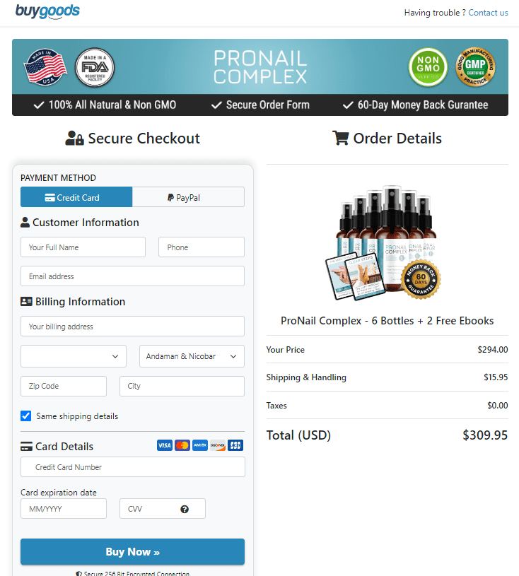 ProNail Complex Order Page